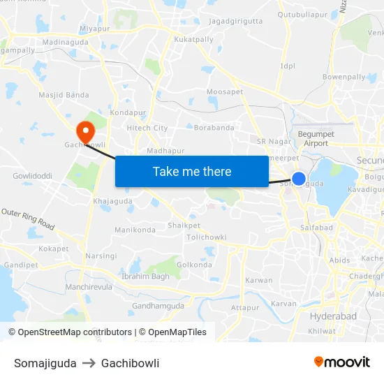 Somajiguda to Gachibowli map