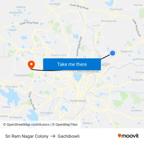 Sri Ram Nagar Colony to Gachibowli map