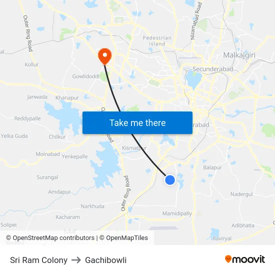 Sri Ram Colony to Gachibowli map