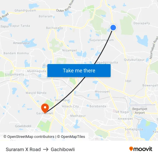 Suraram X Road to Gachibowli map