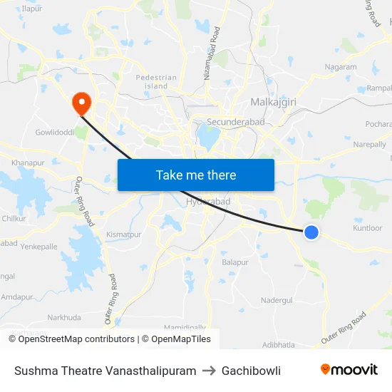 Sushma Theatre Vanasthalipuram to Gachibowli map