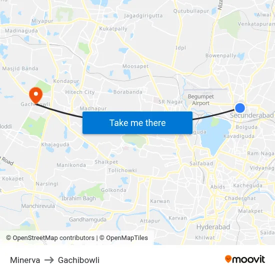 Minerva to Gachibowli map