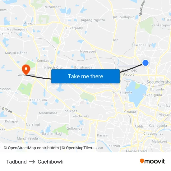 Tadbund to Gachibowli map