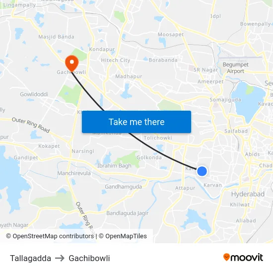 Tallagadda to Gachibowli map