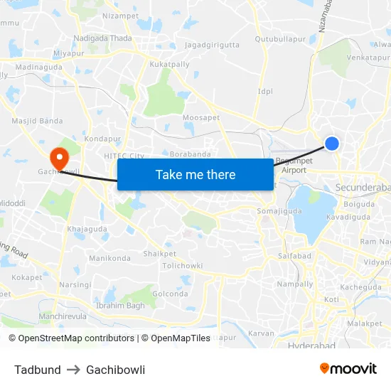 Tadbund to Gachibowli map