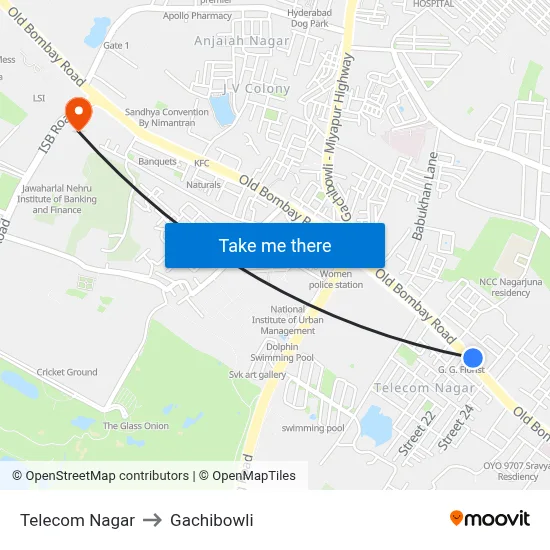 Telecom Nagar to Gachibowli map