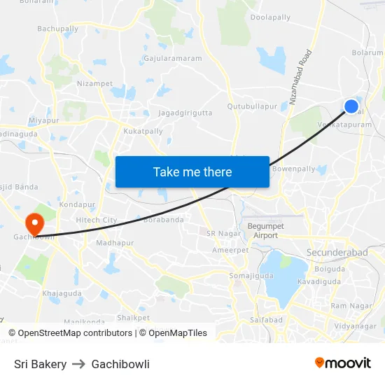 Sri Bakery to Gachibowli map
