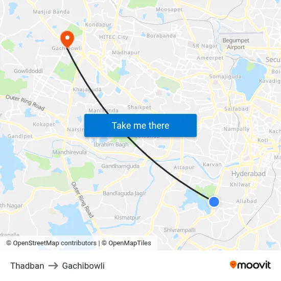 Thadban to Gachibowli map