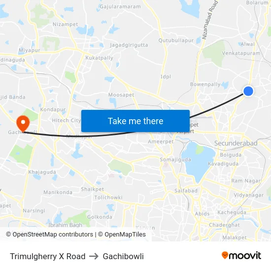 Trimulgherry X Road to Gachibowli map