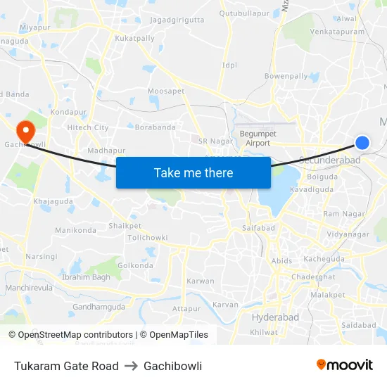 Tukaram Gate Road to Gachibowli map