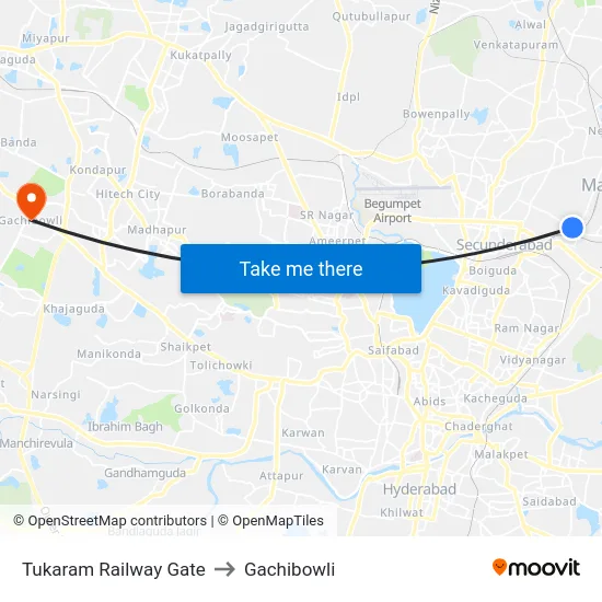 Tukaram Railway Gate to Gachibowli map