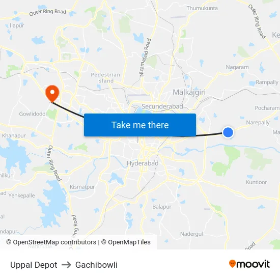 Uppal Depot to Gachibowli map