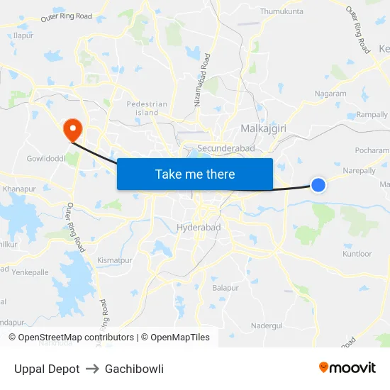Uppal Depot to Gachibowli map