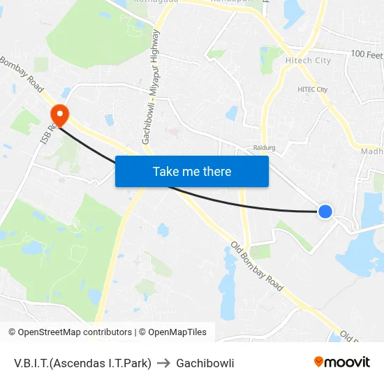 V.B.I.T.(Ascendas I.T.Park) to Gachibowli map