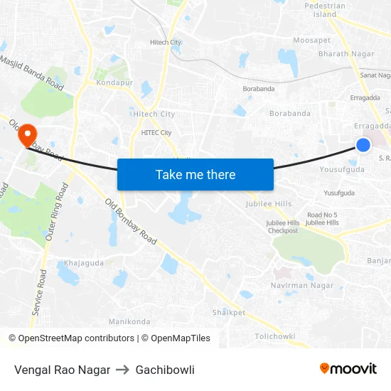 Vengal Rao Nagar to Gachibowli map