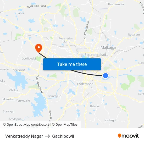 Venkatreddy Nagar to Gachibowli map