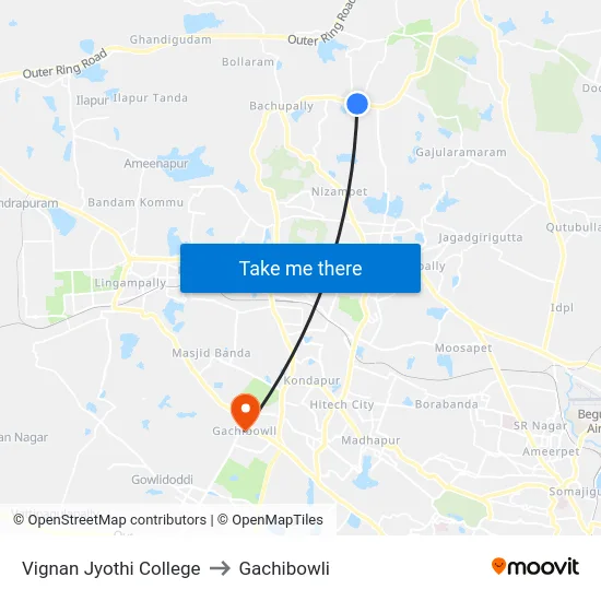 Vignan Jyothi College to Gachibowli map