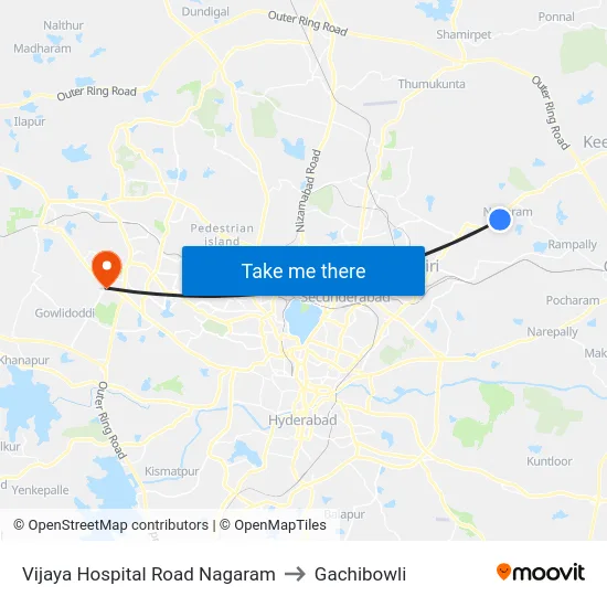 Vijaya Hospital Road Nagaram to Gachibowli map