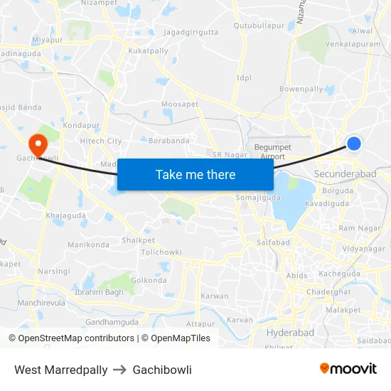 West Marredpally to Gachibowli map