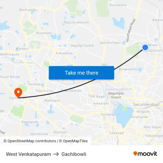 West Venkatapuram to Gachibowli map