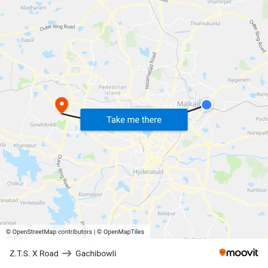 Z.T.S. X Road to Gachibowli map