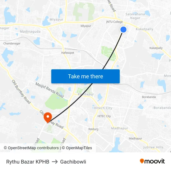 Rythu Bazar KPHB to Gachibowli map