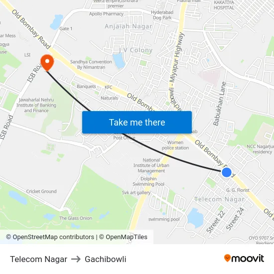 Telecom Nagar to Gachibowli map