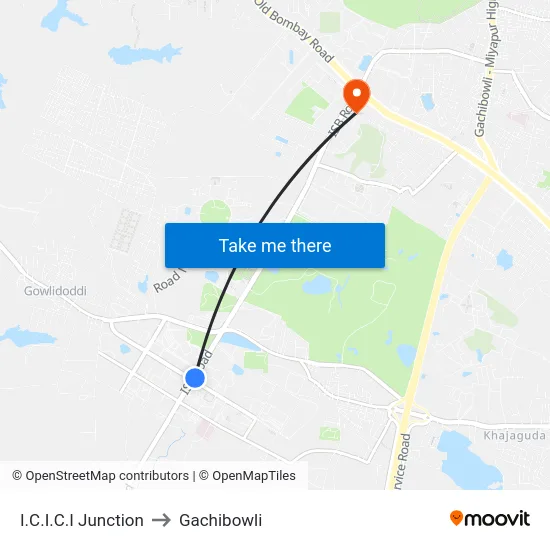 I.C.I.C.I Junction to Gachibowli map
