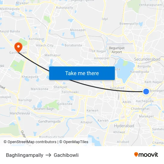 Baghlingampally to Gachibowli map