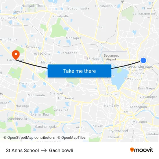 St Anns School to Gachibowli map