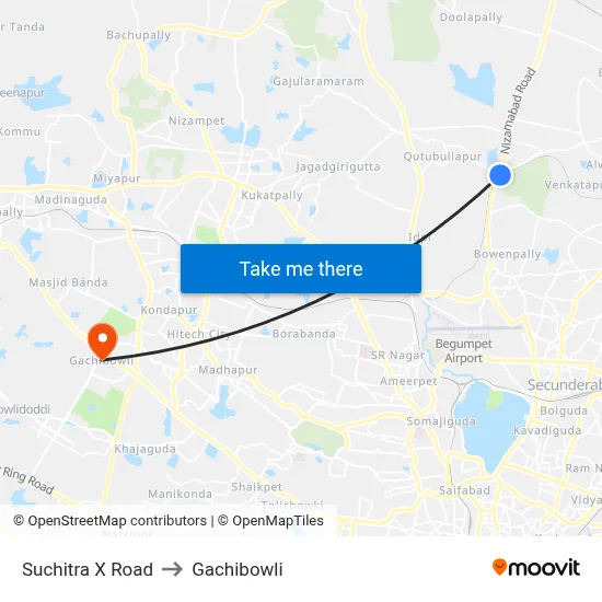 Suchitra X Road to Gachibowli map