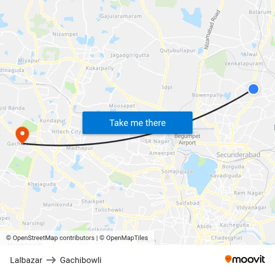 Lalbazar to Gachibowli map