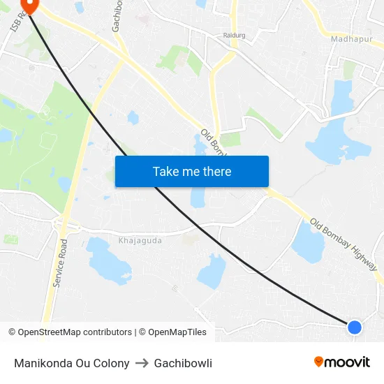 Manikonda Ou Colony to Gachibowli map