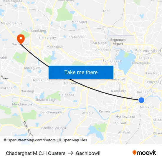 Chaderghat M.C.H Quaters to Gachibowli map