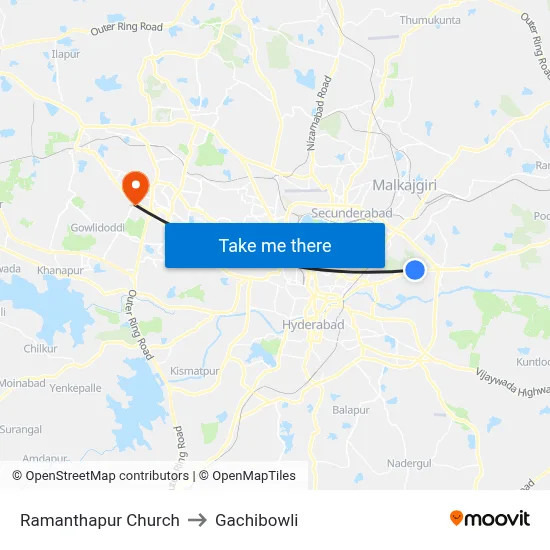 Ramanthapur Church to Gachibowli map