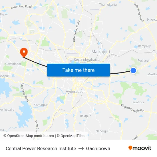 Central Power Research Institute to Gachibowli map