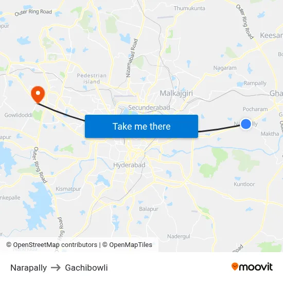 Narapally to Gachibowli map