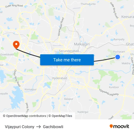 Vijaypuri Colony to Gachibowli map