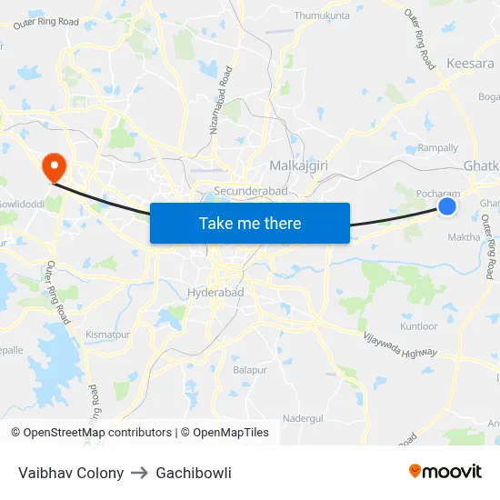 Vaibhav Colony to Gachibowli map