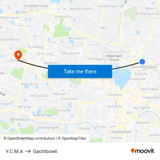 Y.C.M.A to Gachibowli map