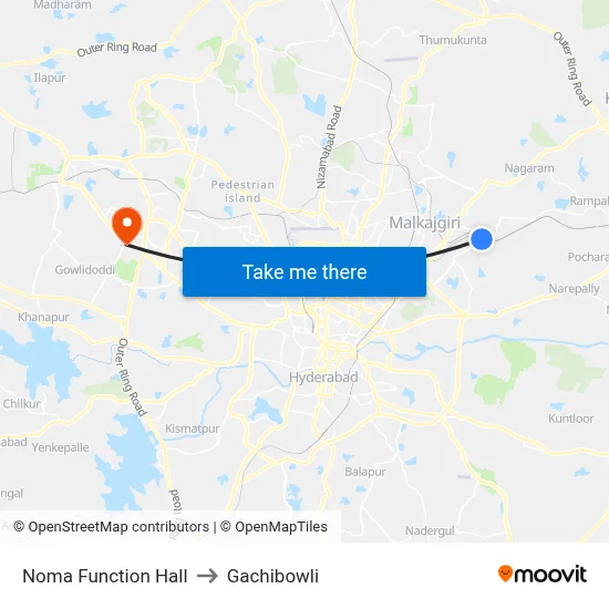 Noma Function Hall to Gachibowli map