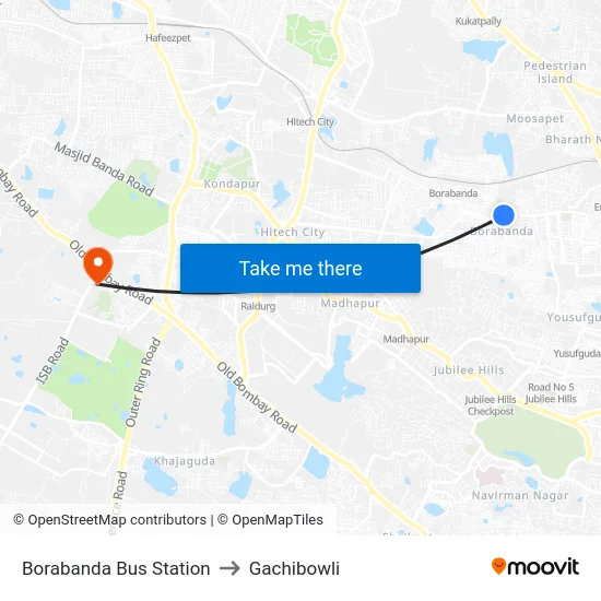 Borabanda Bus Station to Gachibowli map