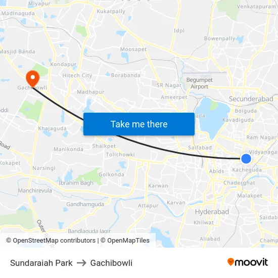 Sundaraiah Park to Gachibowli map