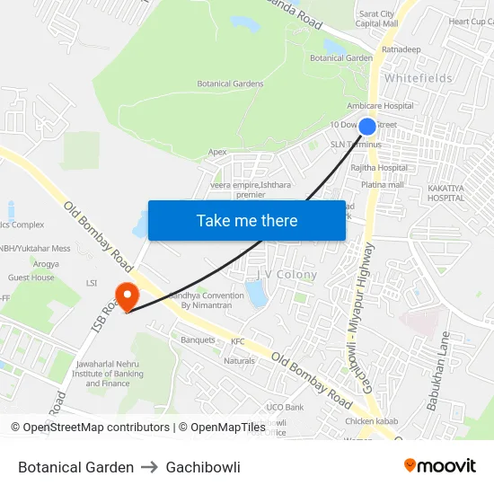 Botanical Garden to Gachibowli map