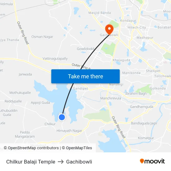 Chilkur Balaji Temple to Gachibowli map