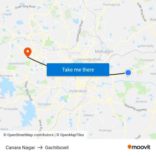 Canara Nagar to Gachibowli map