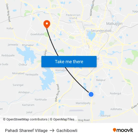 Pahadi Shareef Village to Gachibowli map
