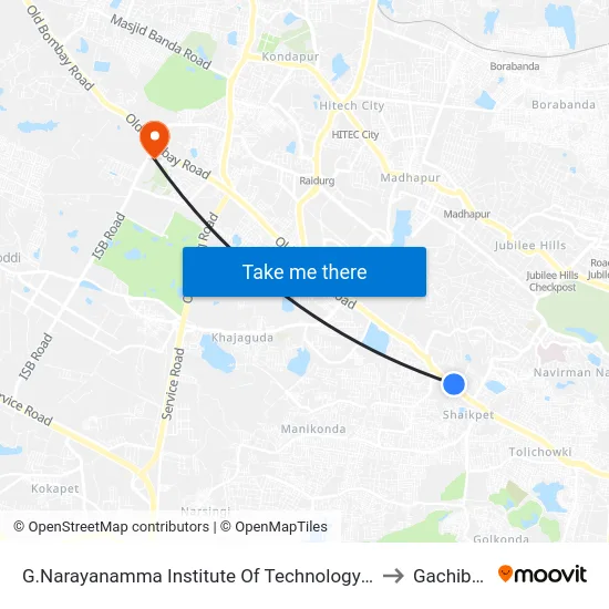 G.Narayanamma Institute Of Technology & Science to Gachibowli map