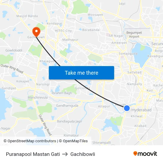 Puranapool Mastan Gati to Gachibowli map