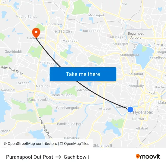 Puranapool Out Post to Gachibowli map
